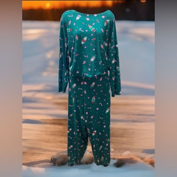 Joyspun Pajama Sleep XL Top 16-18 3X Bottom Green Christmas NWT Nutcracker Candy - Picture 1 of 7